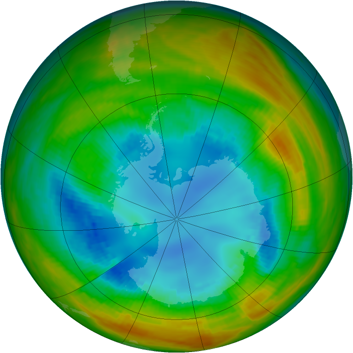 Antarctic ozone map for 19 August 1984